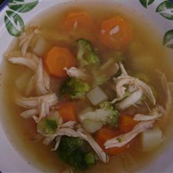 Простой куриный суп с рисом и овощами